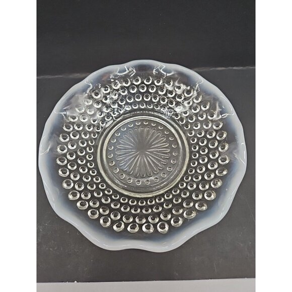 Vintage Moonstone Opalescent Hobnail Ruffle Edge Shallow Glass Dish - Picture 5 of 9